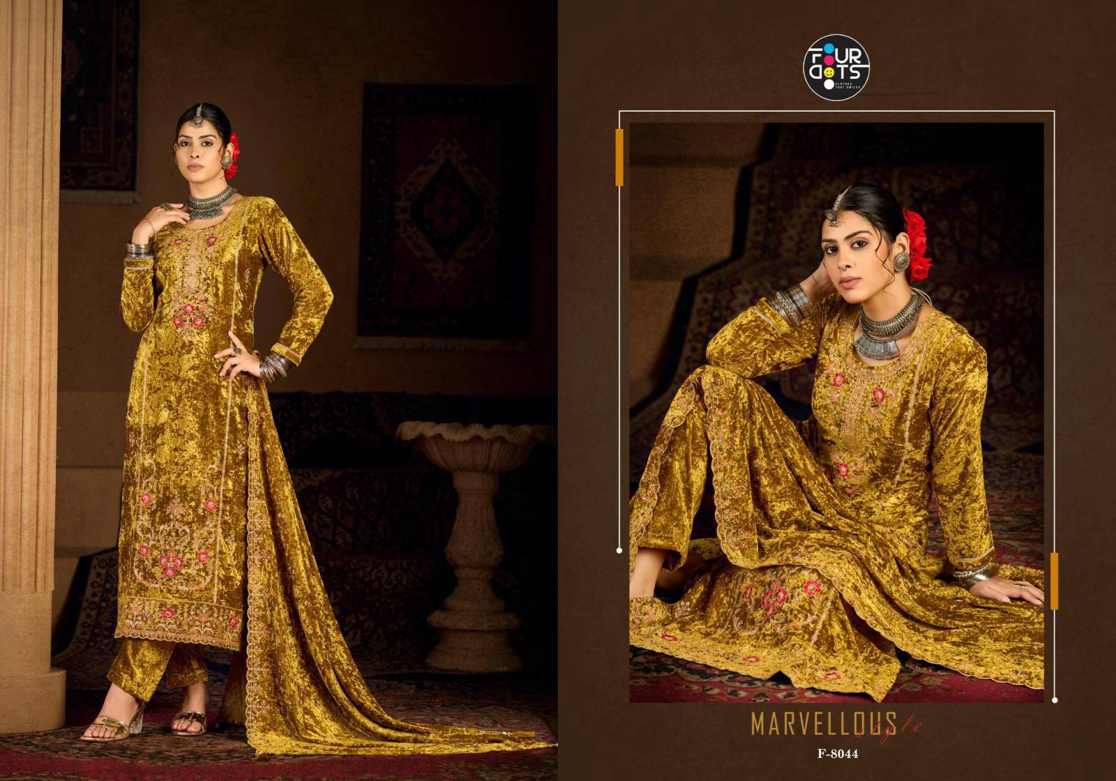 Four Dots Roman Makhmal Latest trends in wholesale Salwar Kameez in Ahmedabad