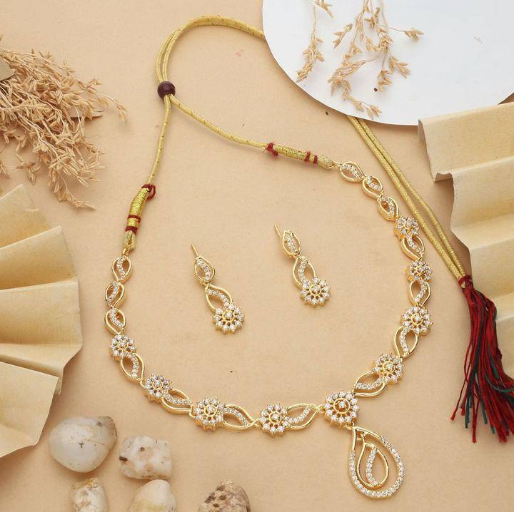 Anti tranish american diamond necklace set 936 Imitation jewellery wholesaler in Surat