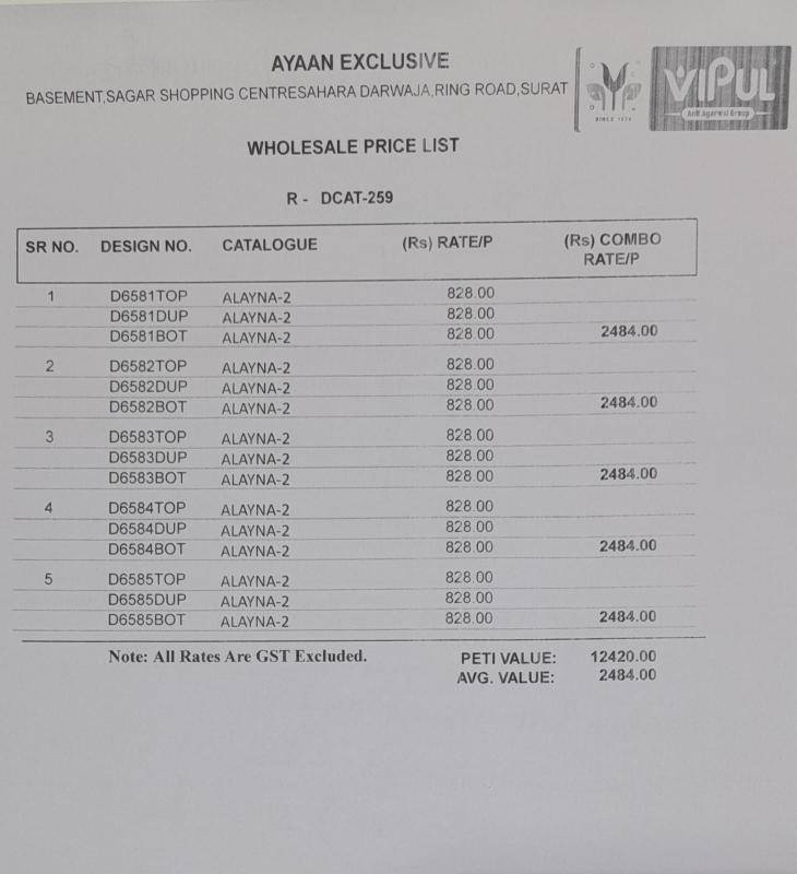 Vipul alayna 2 Wholesale dress materials suppliers in Surat