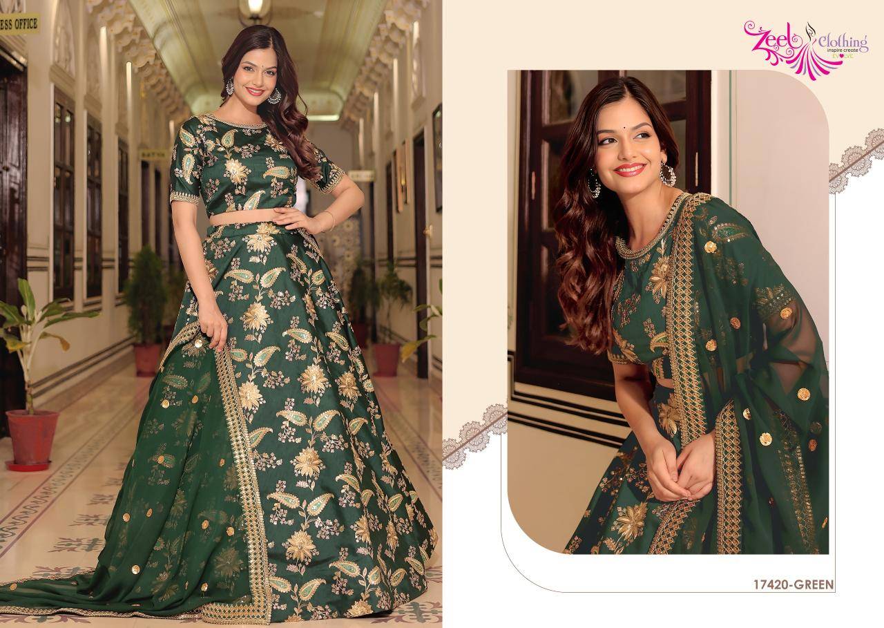 Zeel Clothing vol 30 Art silk Green Lehenga choli supplier Ahmedabad