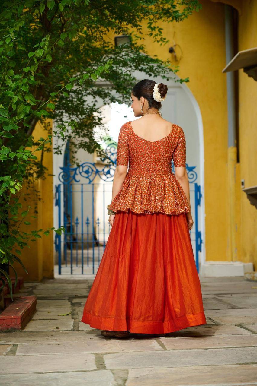 Premium LW-7137 Fendy Orange Latest lehenga choli designs in Ahmedabad