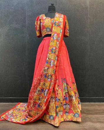 KALAMKARI Chinon Pink Bridal lehenga choli suppliers