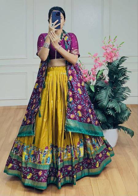 FLOWER Tussar Silk Yellow Wholesale Lehengha choli suppliers in gujarat