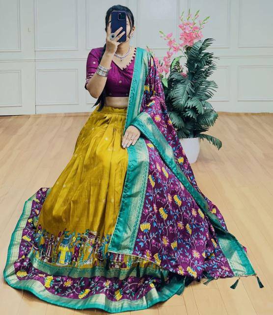 FLOWER Tussar Silk Yellow Wholesale Lehengha choli suppliers in gujarat