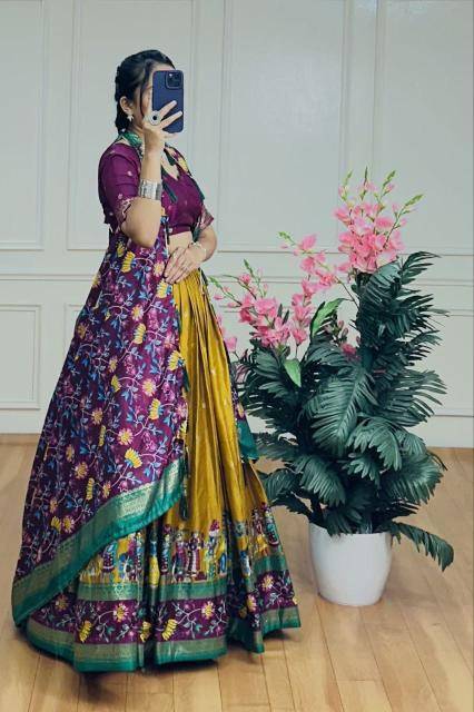 FLOWER Tussar Silk Yellow Wholesale Lehengha choli suppliers in gujarat