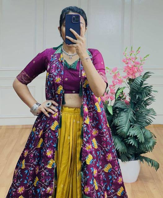 FLOWER Tussar Silk Yellow Wholesale Lehengha choli suppliers in gujarat