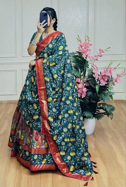 FLOWER Tussar Silk Rama Indian lehenga choli online
