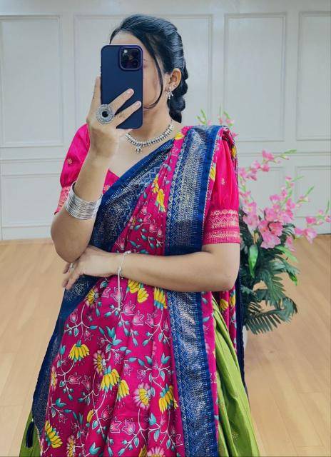 FLOWER Tussar Silk Green Designer lehenga choli for wedding