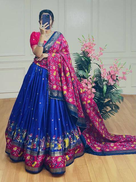 FLOWER Tussar Silk Blue Latest lehenga choli designs