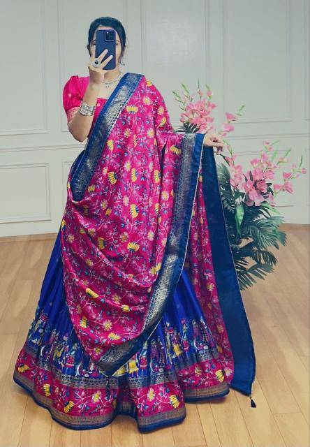 FLOWER Tussar Silk Blue Latest lehenga choli designs