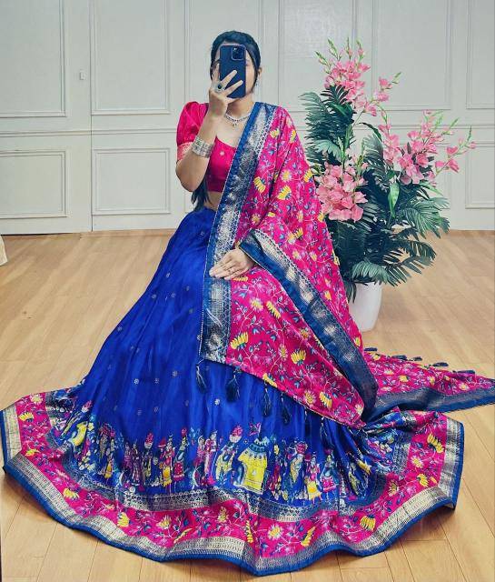 FLOWER Tussar Silk Blue Latest lehenga choli designs