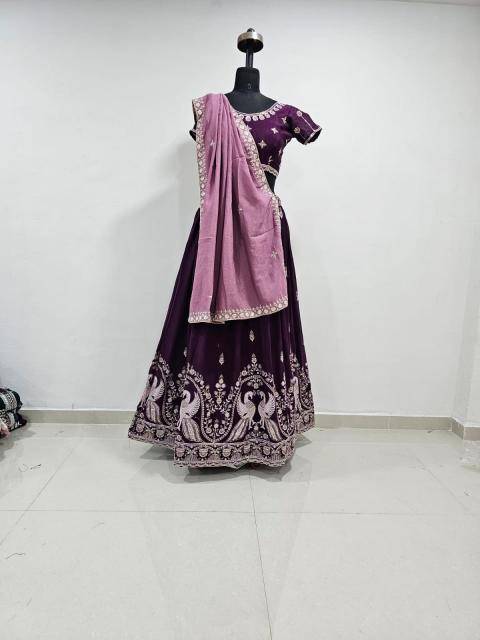 Peacock vichitra silk Wine Surat Lehenga Choli Supplier