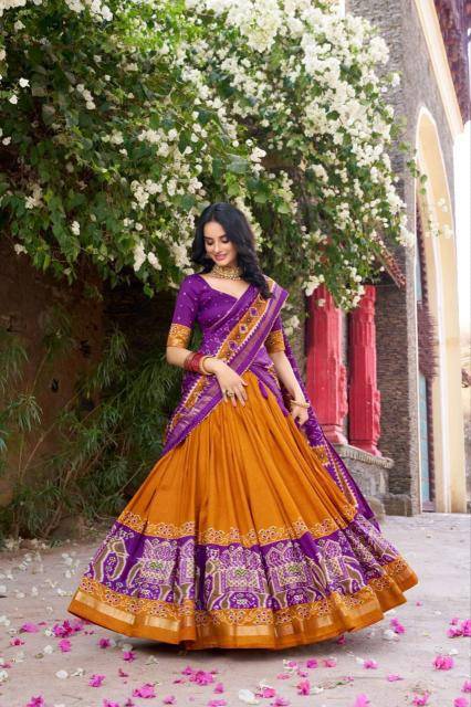 DULHAN LEHENG Tussar Silk Orange Online lehenga choli shopping in Pune