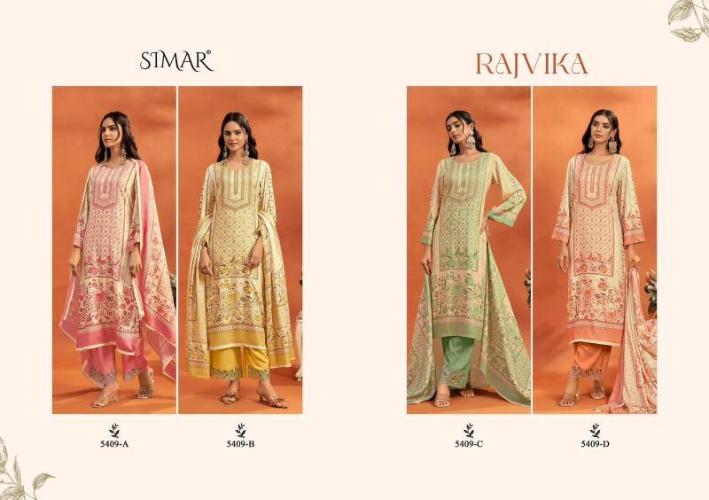 Glossy simar rajvika Printed dress material wholesalers