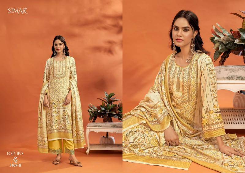 Glossy simar rajvika Printed dress material wholesalers