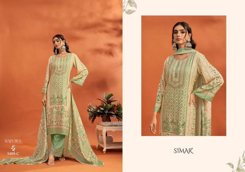 Glossy simar rajvika Printed dress material wholesalers