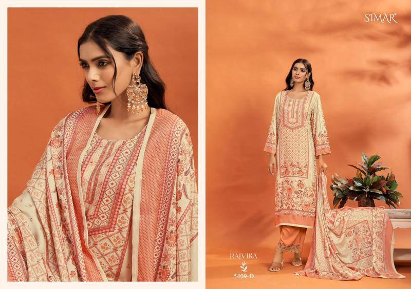 Glossy simar rajvika Printed dress material wholesalers