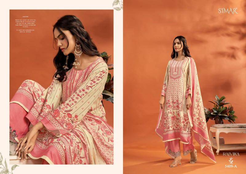 Glossy simar rajvika Printed dress material wholesalers