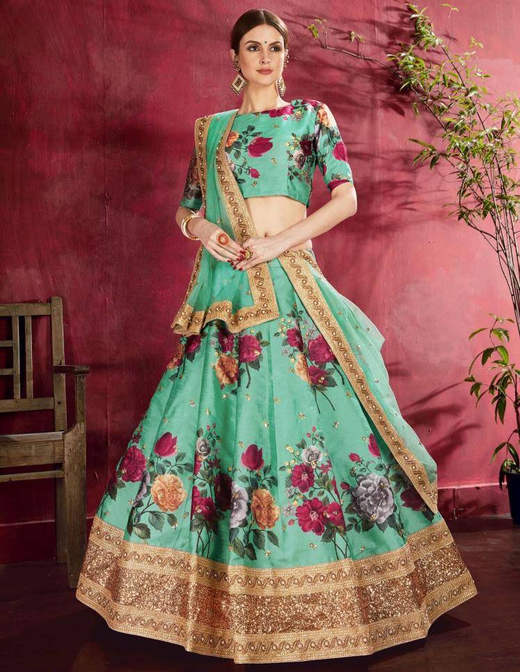Carnations vol 1 banglori silk Green Indo-western Lehenga Choli Wholesalers