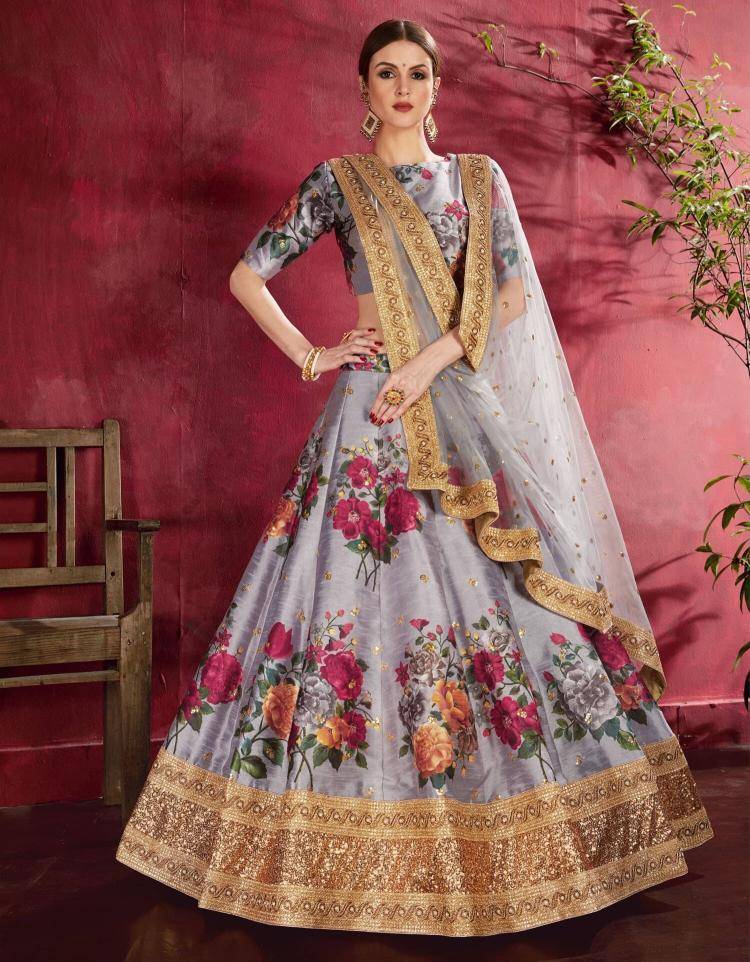 Carnations vol 1 banglori silk Gray Net Lehenga Choli Suppliers