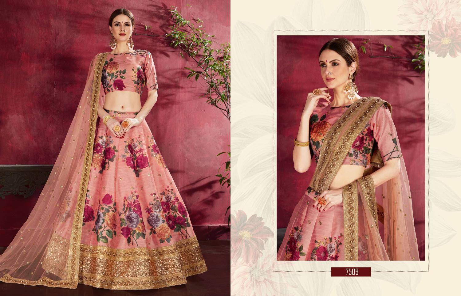 Carnations vol 1 banglori silk Peach Lehenga Choli Wholesale Market