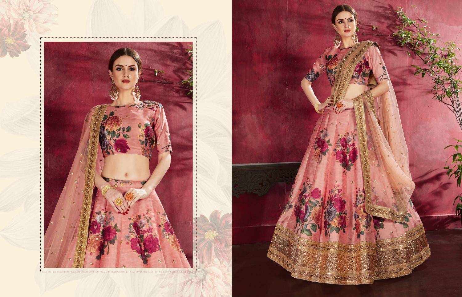 Carnations vol 1 banglori silk Peach Lehenga Choli Wholesale Market