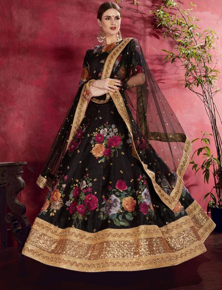Carnations vol 1 banglori silk Black Lehenga Choli Wholesalers in Jaipur
