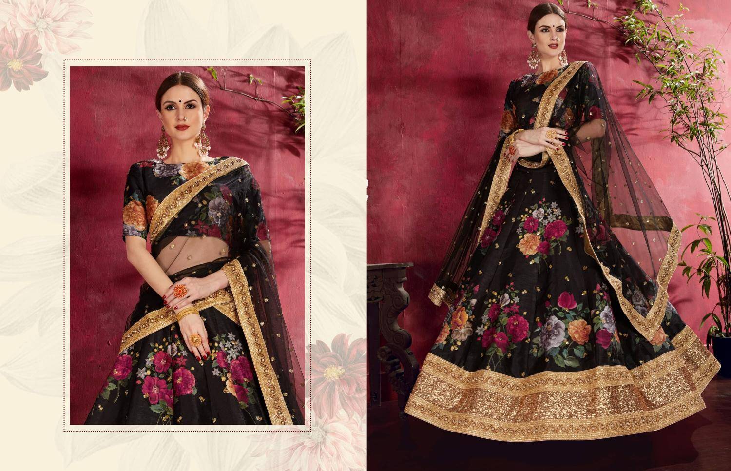Carnations vol 1 banglori silk Black Lehenga Choli Wholesalers in Jaipur