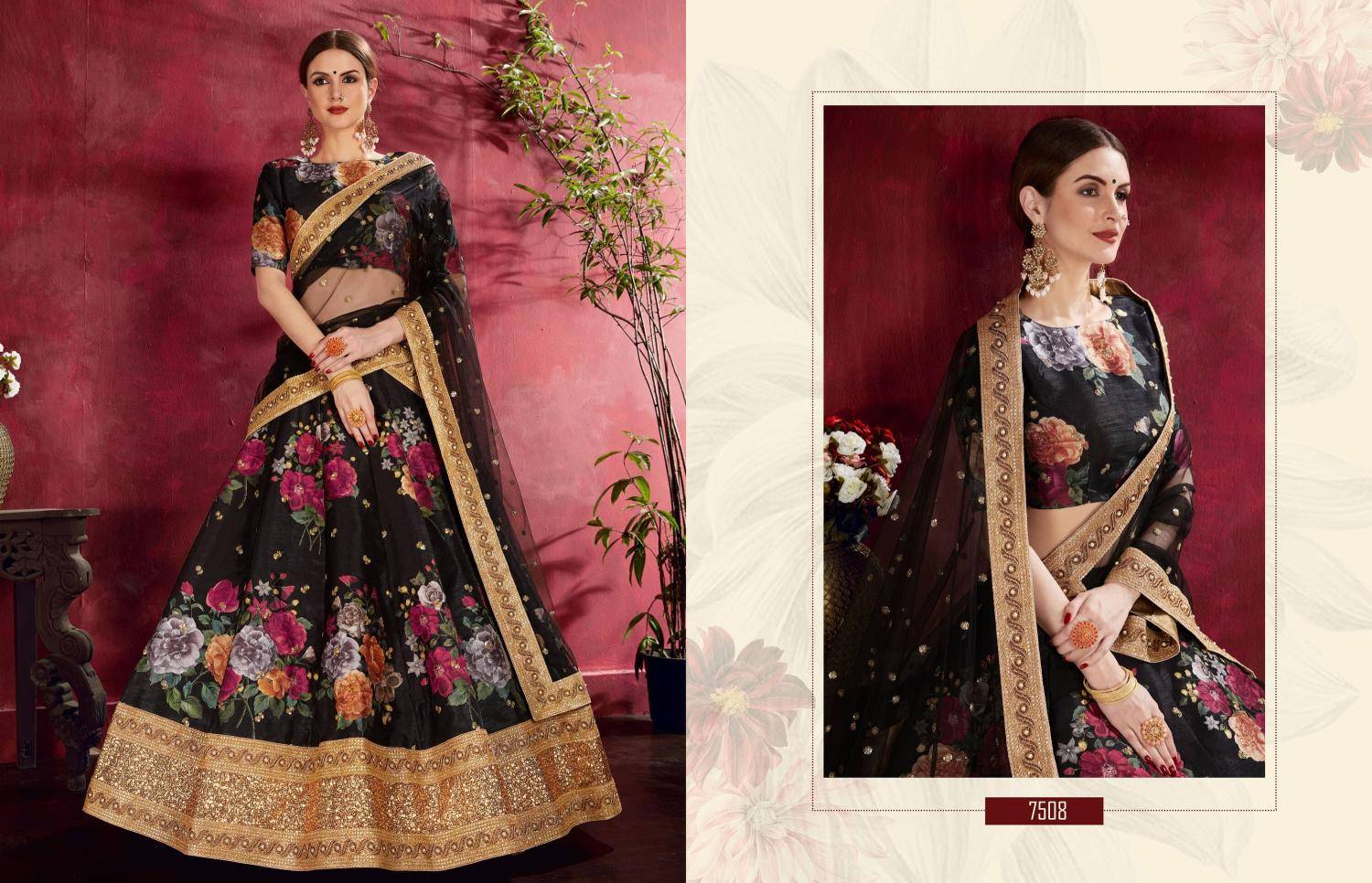 Carnations vol 1 banglori silk Black Lehenga Choli Wholesalers in Jaipur