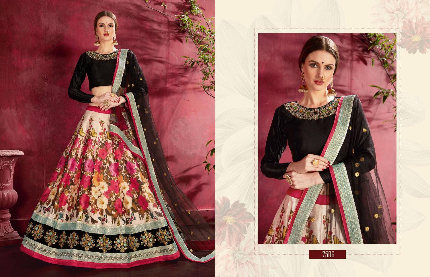 Carnations vol 1 banglori silk Black muticolor  Lehenga Choli Wholesale Price in India