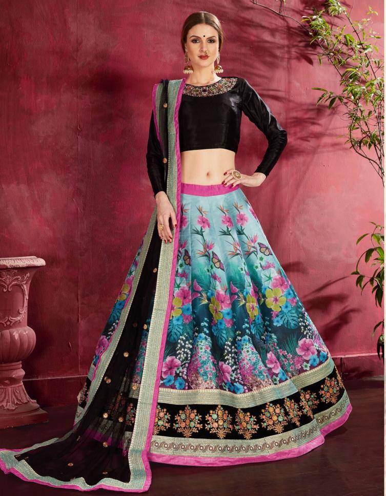 Carnations vol 1 banglori silk Black muticolor Lehenga choli wholesale