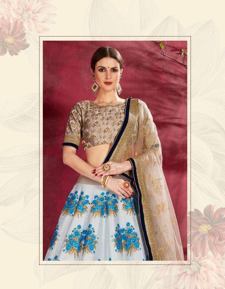 Carnations vol 1 banglori silk Cream beige Wholesale lehenga online