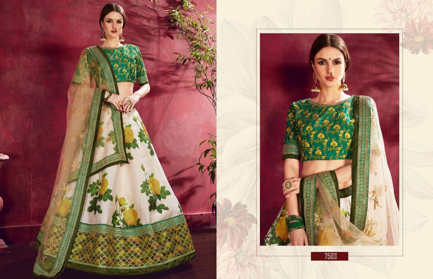Carnations vol 1 banglori silk Cream Green Lehenga choli supplier