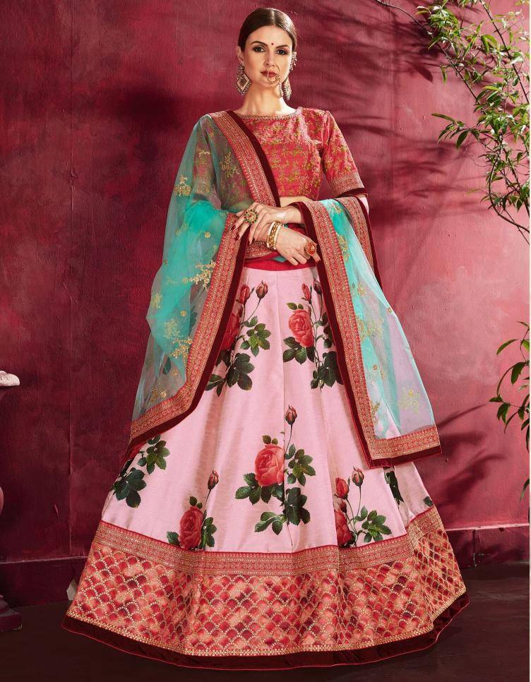 Carnations vol 1 banglori silk Rose Pink Wholesale lehenga manufacturer