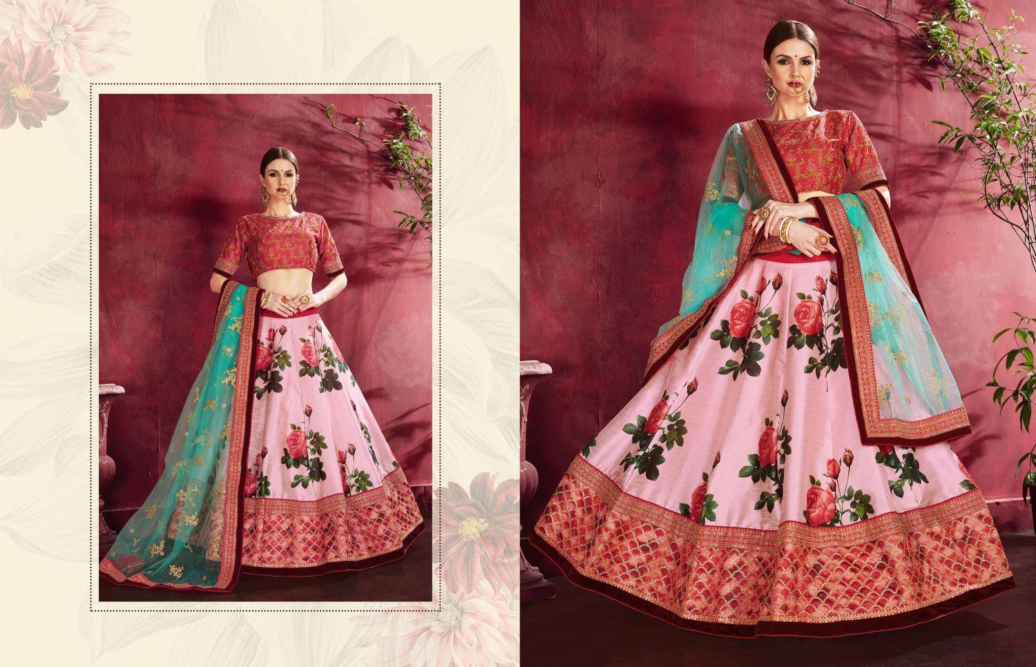 Carnations vol 1 banglori silk Rose Pink Wholesale lehenga manufacturer