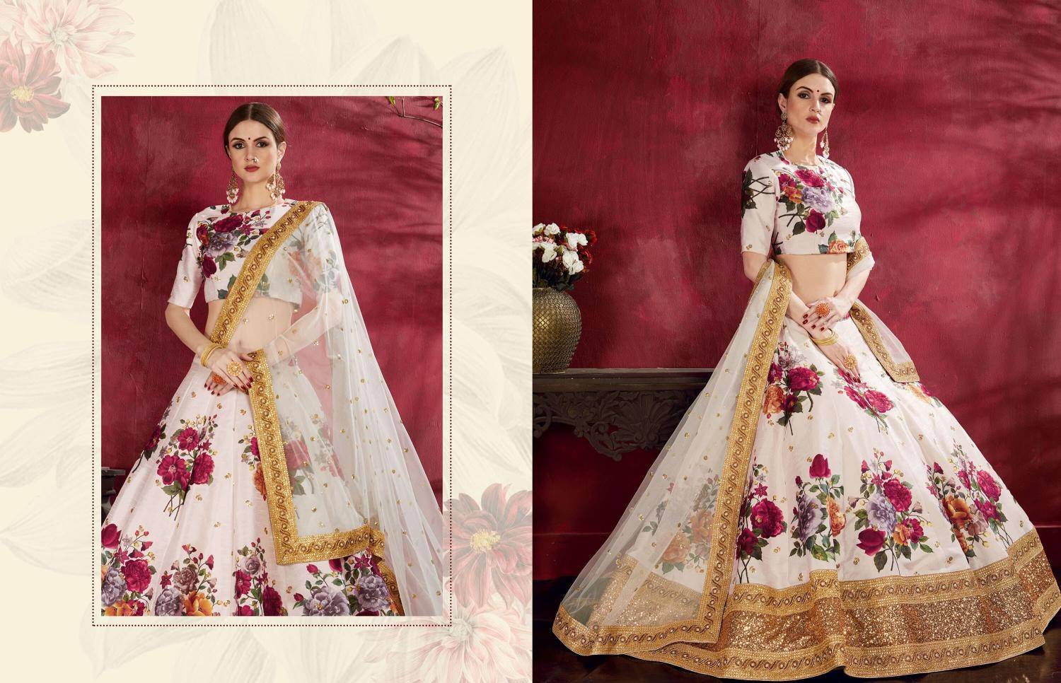 Carnations vol 1 banglori silk off white Bridal lehenga wholesale