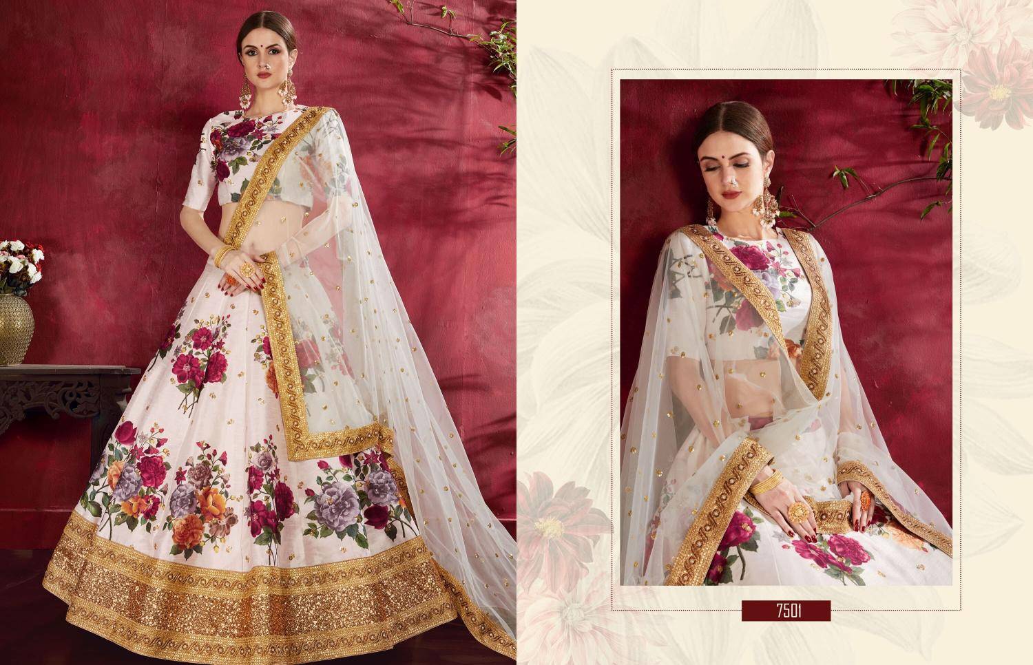Carnations vol 1 banglori silk off white Bridal lehenga wholesale