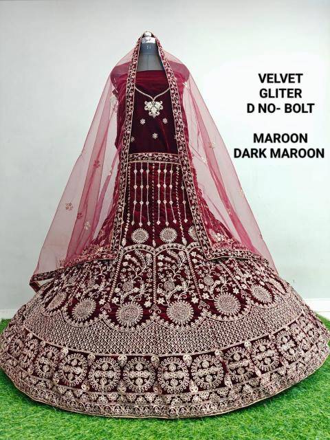 Velvet Gliter Bolt Dark Maroon Lehenga choli wholesale shop