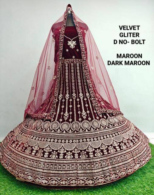Velvet Gliter Bolt Dark Maroon Lehenga choli wholesale shop