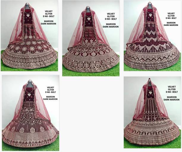 Velvet Gliter Bolt Dark Maroon Lehenga choli wholesale shop