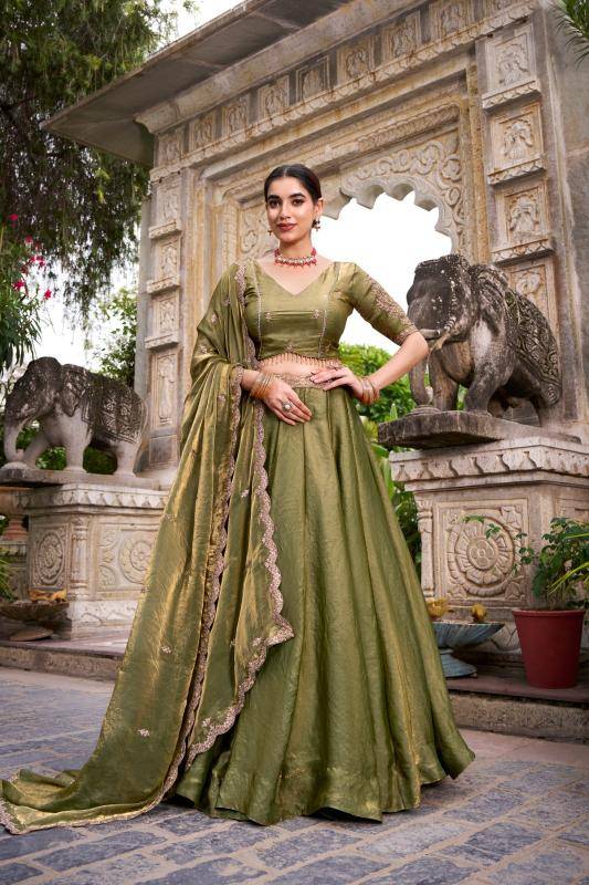 Taraa L 1440 Fendi Embroidery Lehenga choli fabric wholesale