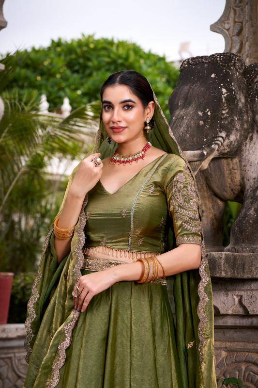 Taraa L 1440 Fendi Embroidery Lehenga choli fabric wholesale