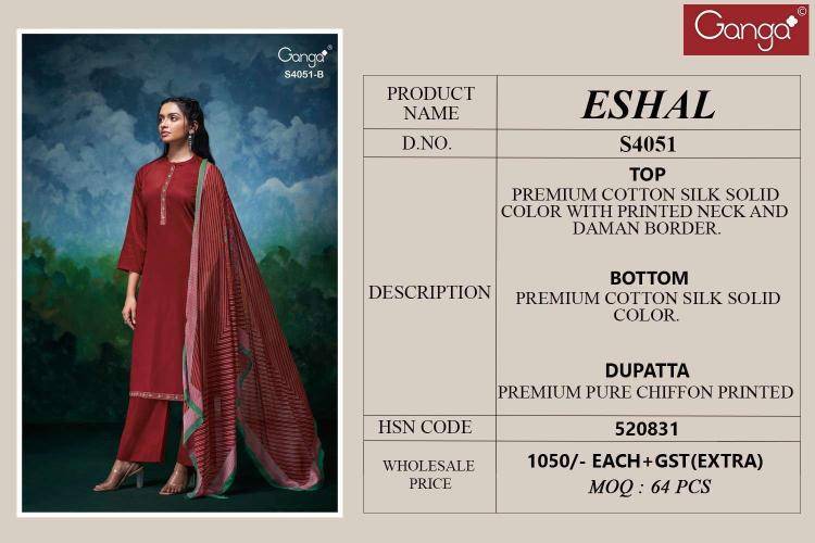 Ganga eshal 4051 Designer dress materials in Delhi