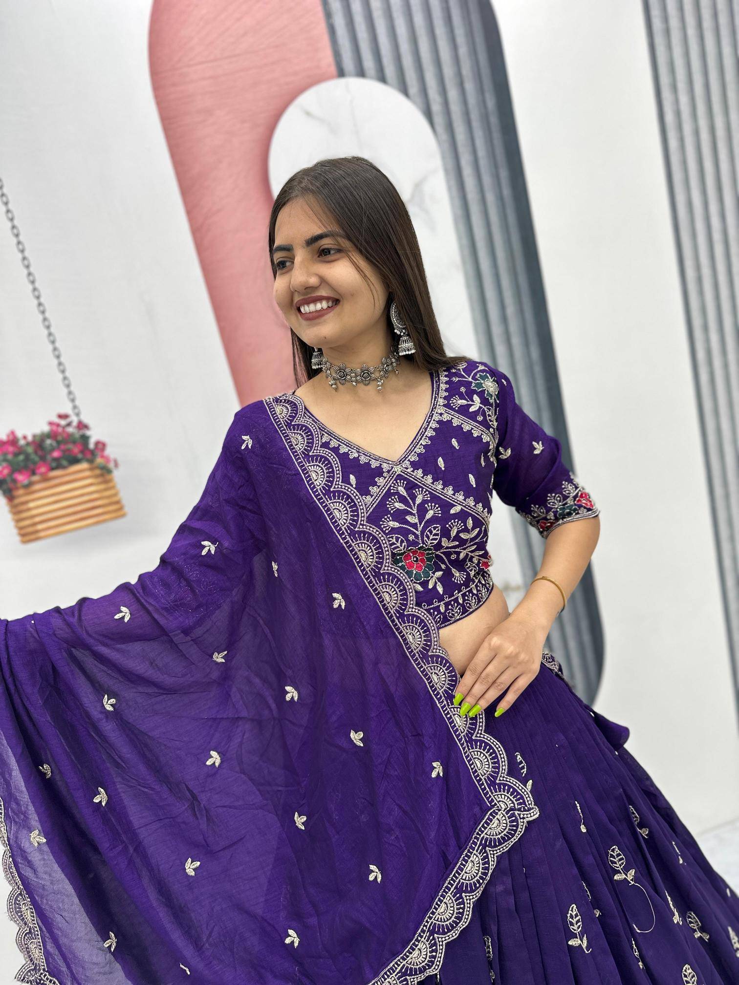 Tapi-298 Vichitra silk Blue Printed lehenga choli supplier