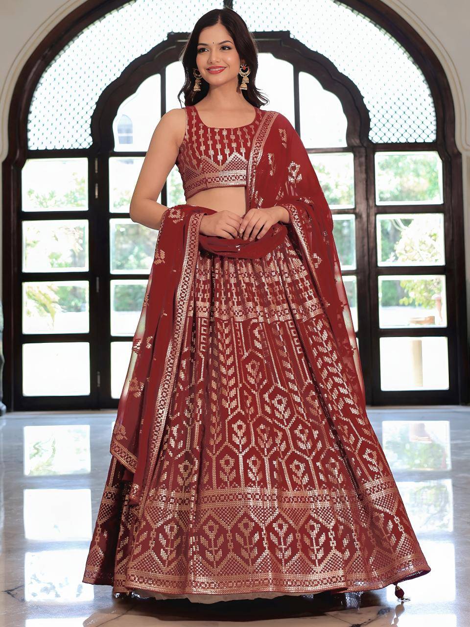 Heritage vol 30 Georgette Maroon Lehenga choli for festive season in Mumbai