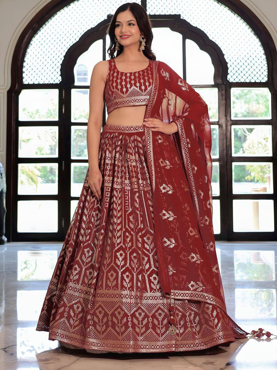 Heritage vol 30 Georgette Maroon Lehenga choli for festive season in Mumbai