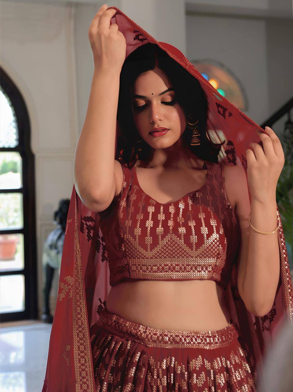 Heritage vol 30 Georgette Maroon Lehenga choli for festive season in Mumbai