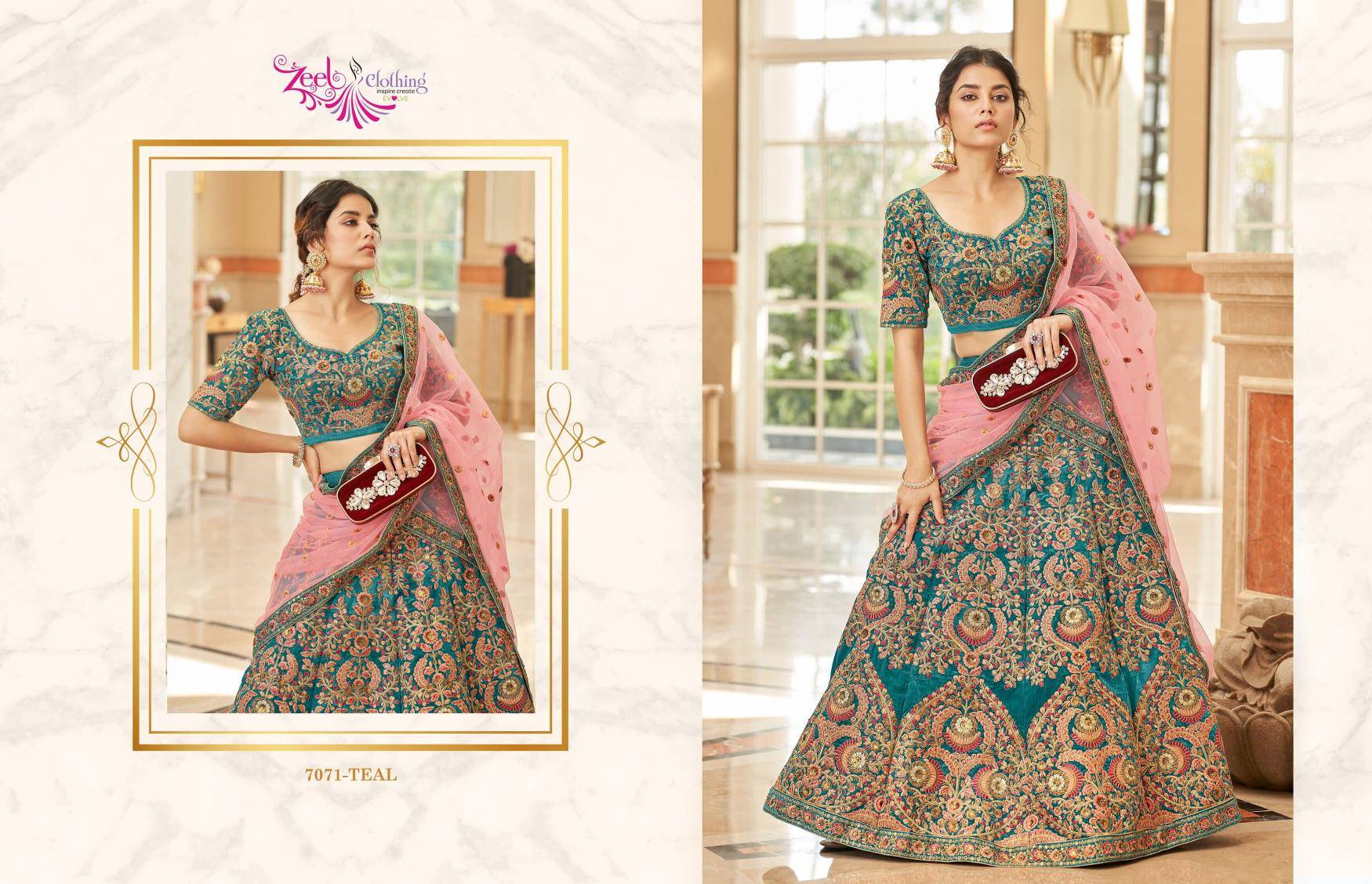 Cultural Vol-3 Velvet Teal Indian lehenga choli wholesale market in Delhi