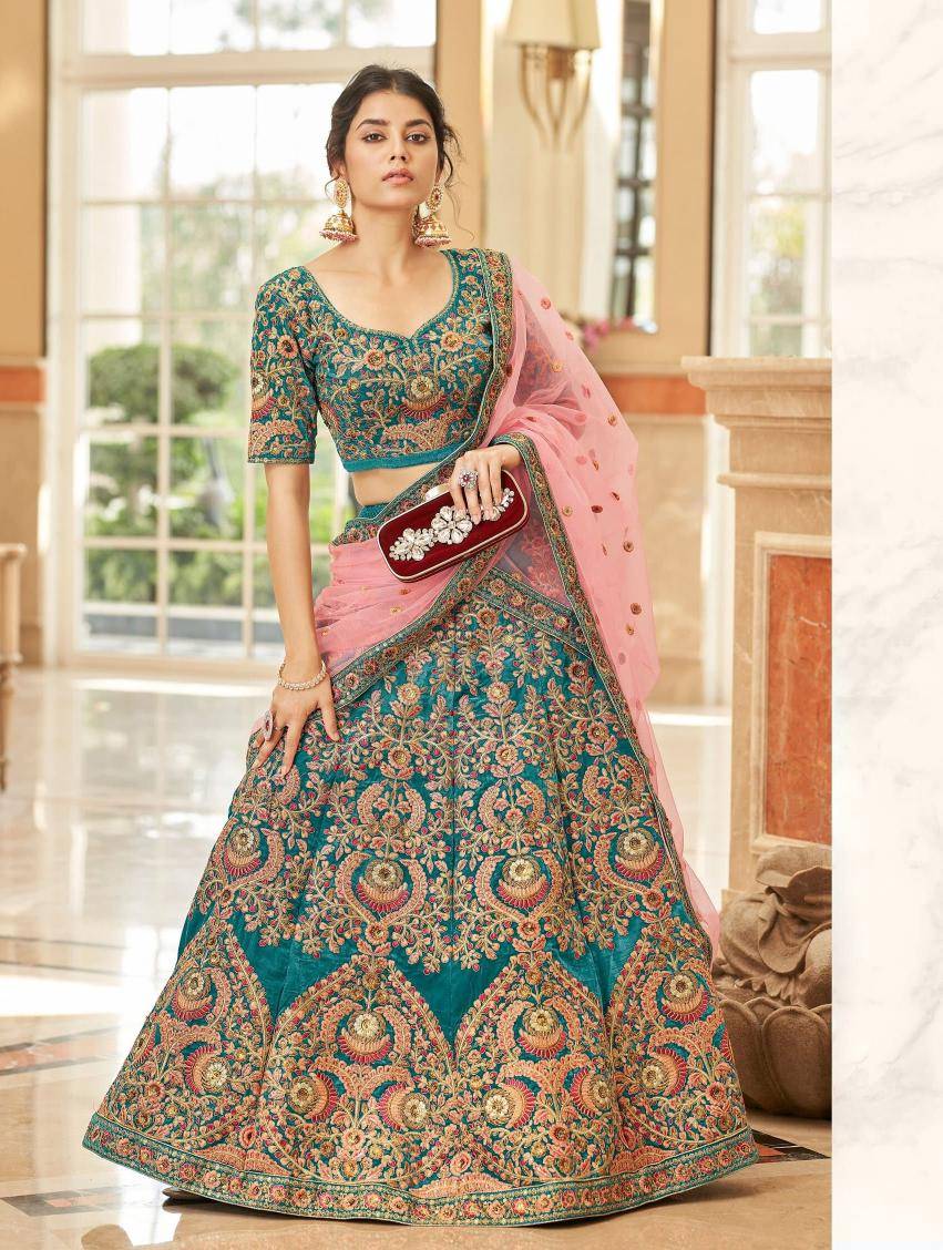 Cultural Vol-3 Velvet Teal Indian lehenga choli wholesale market in Delhi