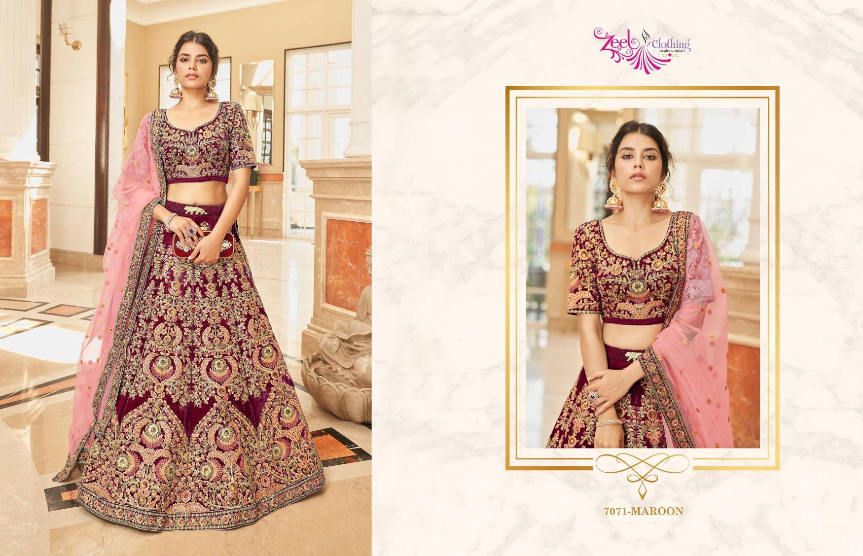 Cultural Vol-3 Velvet Maroon Bridal lehenga choli wholesale in Delhi